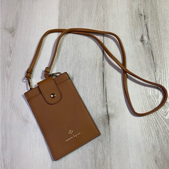Nanette Lepore Crossbody Pouch, Brown Leather with Gold Printed Logo - Picture 1 of 7